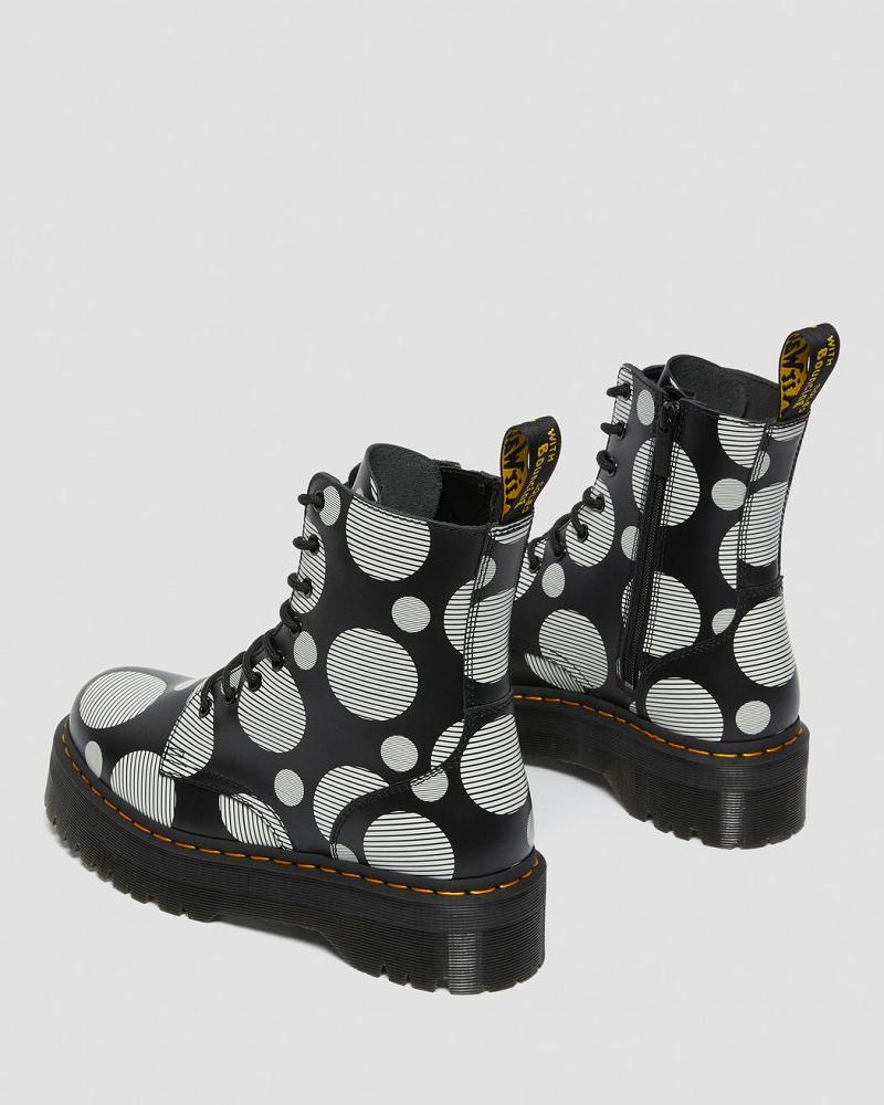 Dr Martens Jadon Polka Dot Smooth Læder Platform Støvler Herre Sort | DK 559MQZ